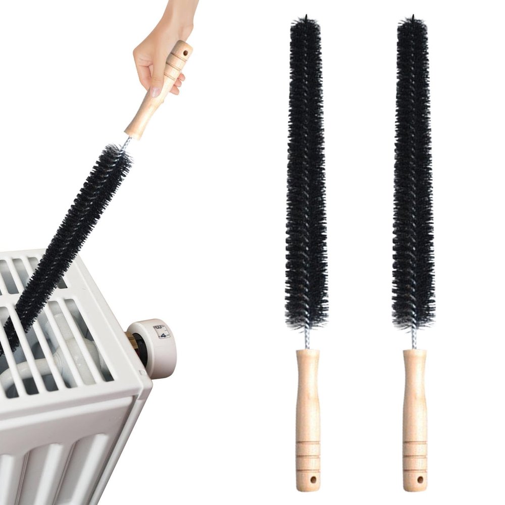 2Pcs Radiator Brush, Dryer Cleaner Vent Brush, 40cm Long Flexible Refrigerator Coil Cleaning Brush, with Wooden Handle, Slim Radiator Duster Brush, Vent Cleaner Brushes(Black)