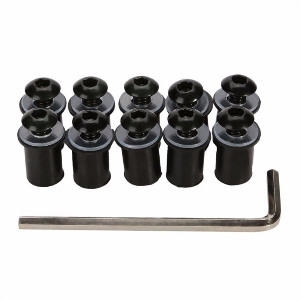TCHAU Bodywork Kits 10PCS Motorcycle Windscreen Windshield Fairing Bolt Screw Kit Well Nuts M5 15mm Parts (Color : Black)