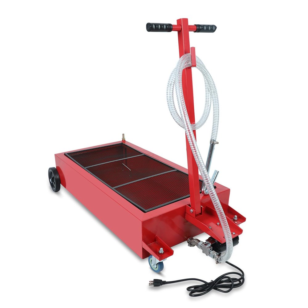 SUPERFASTRACING 20 Gallon Low Profile Roll Around Oil Drain Pan with 110V Electric Pump 8FT Hose for Trucks Cars SUVs
