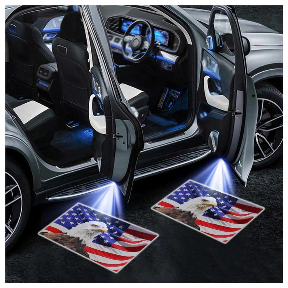 CXCCOI 2PCS Car Door Lights Logo Projector,HD Car Welcome Light LED Courtesy Light for Cool Car Decorations,Universal Car Door Projector Lights Fit All Vehicle Models (Eagle Flag)