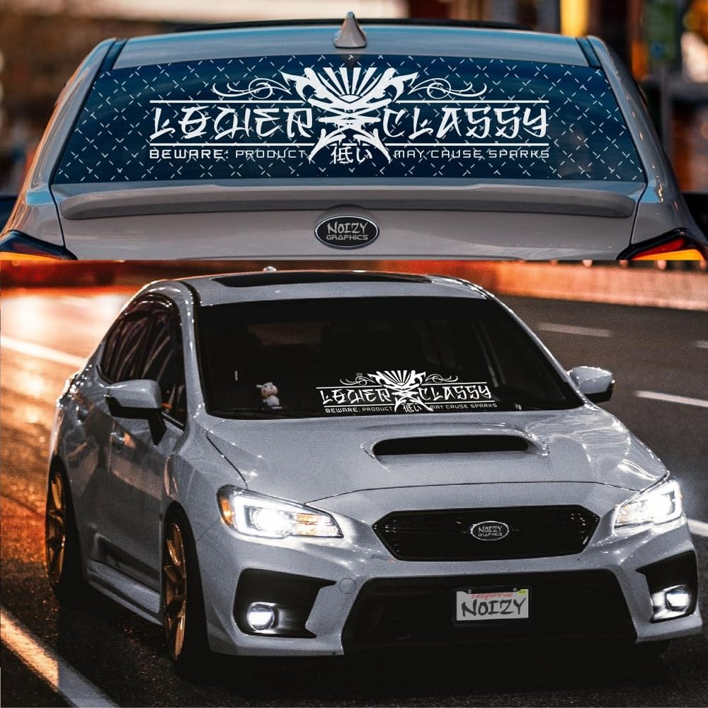 Noizy Graphics 36" JDM Rear Window Decal Windshield Sticker RW-46 Lower Classy Low Life Dropped Lowered May Cause Sparks Car Vinyl Japanese Flag Kanji Bottom Back Side Color: White