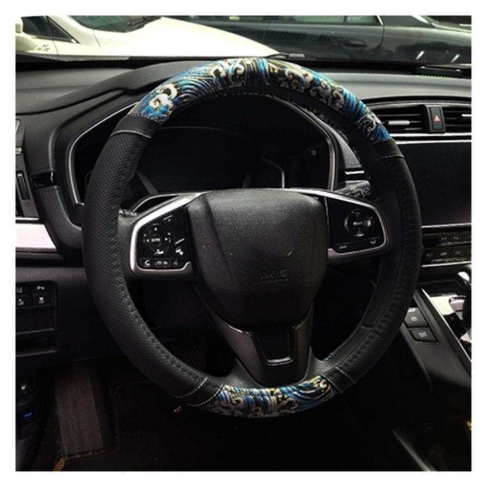 FUERU Car Steering Wheel Cover Set Car Steering Wheel Cover Breathable Fabric Moisture Absorption Anti-Wrinkle Car Interior (Color : 4#)