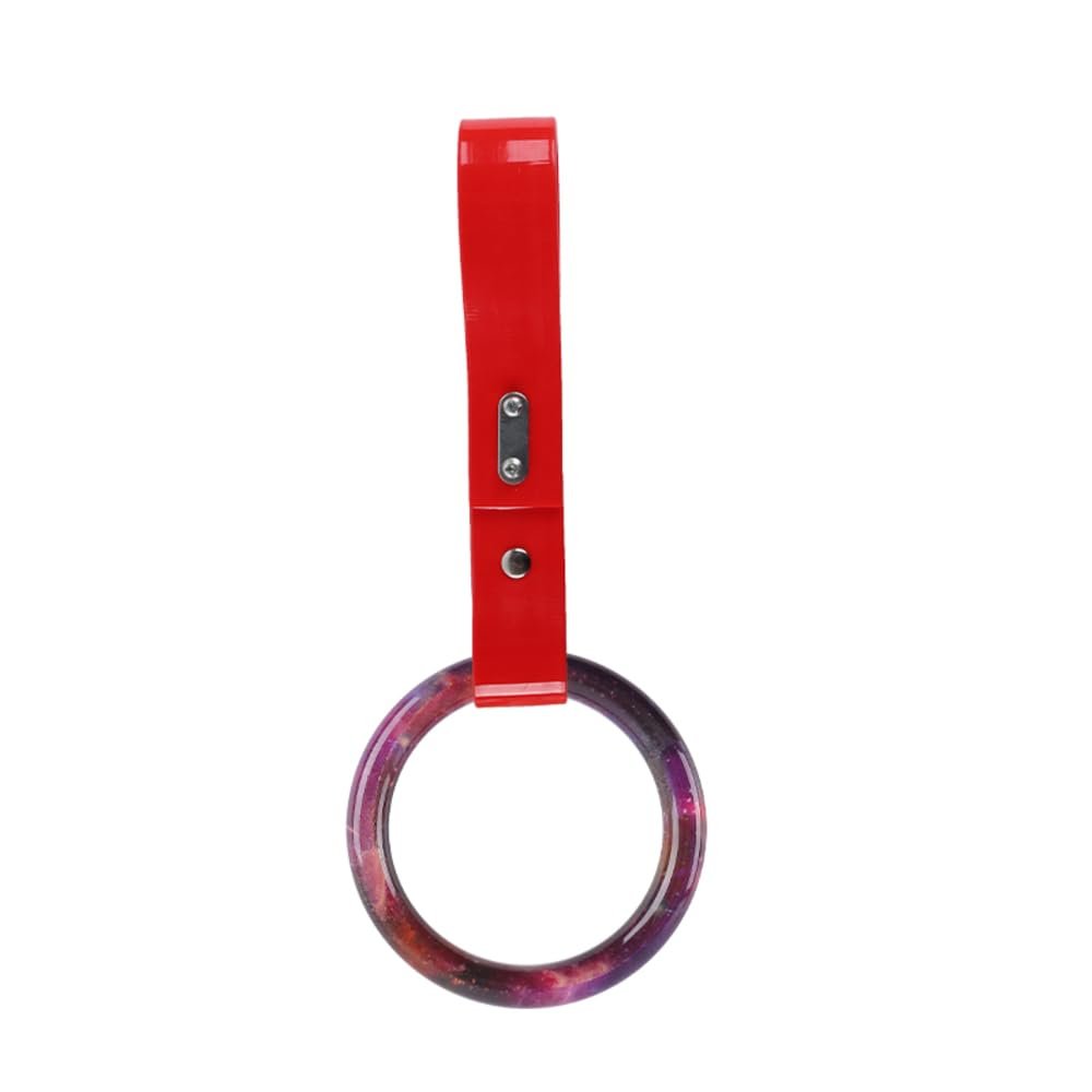 Q1-TECH, JDM Tsurikawa Ring Japanese Subway Train Bus Car Handle Round Circle Shaped Handle Hand Strap Rear Front Bumper Warning Rings Drift Charm Drift Bosozoku Car Accessory (Galaxy/Red)