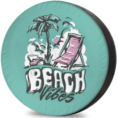 Spare Tire Cover Summer Beach Vintage Lettering Weatherproof Dust-Proof Universal Fit for Trailer RV SUV Truck Camper Travel Boat Trailer 17 Inch