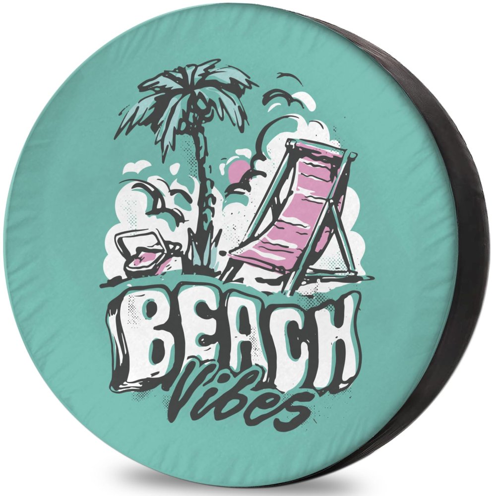 Spare Tire Cover Summer Beach Vintage Lettering Weatherproof Dust-Proof Universal Fit for Trailer RV SUV Truck Camper Travel Boat Trailer 17 Inch