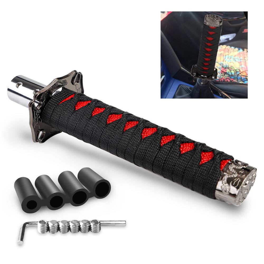 HTRACING Katana Gear Shift Knob Samurai Sword Shifter Knob Universal Fit for Manual Cars with Adapters Red15cm