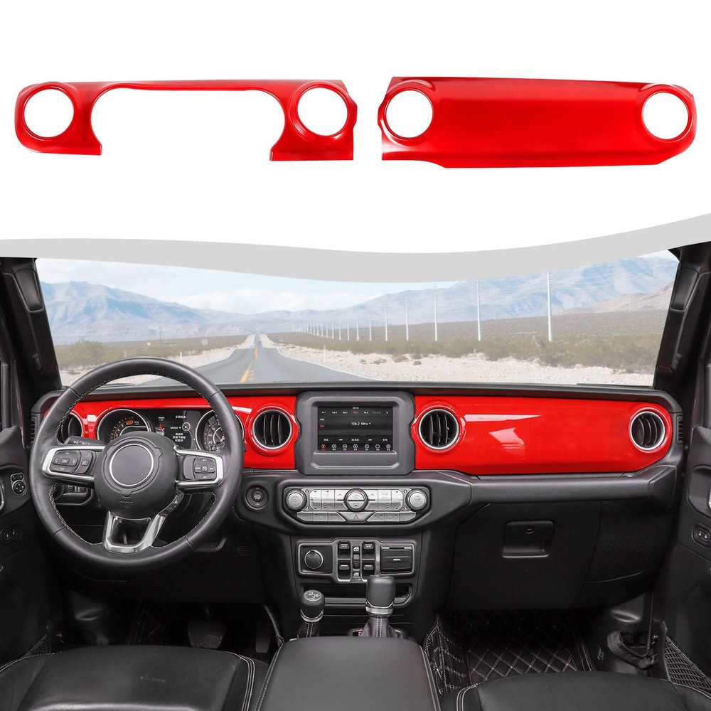 SQQP for JL Dashboard Decorative Panel Cover, Center Console Trim Cover Kit Compatible with 2018-2023 Jeep Wrangler JL JLU & Jeep Gladiator JT(Red)