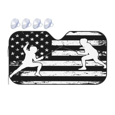 Fencing American Flag Foldable Car Windshield Sunshade Blocks Heat and Sun Glare Uv Rays