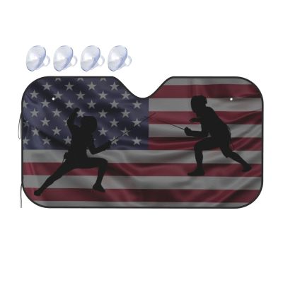 Fencing American Flag Foldable Car Windshield Sunshade Blocks Heat and Sun Glare Uv Rays