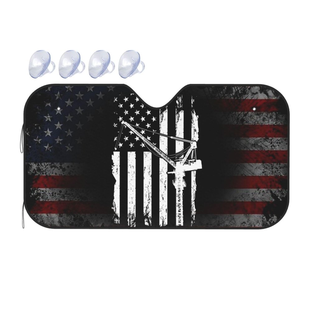 Crane Operator America Flag Foldable Car Windshield Sunshade Blocks Heat and Sun Glare Uv Rays