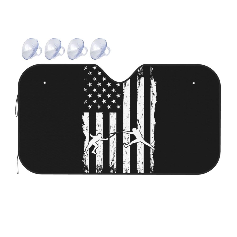 Fencing American Flag Foldable Car Windshield Sunshade Blocks Heat and Sun Glare Uv Rays