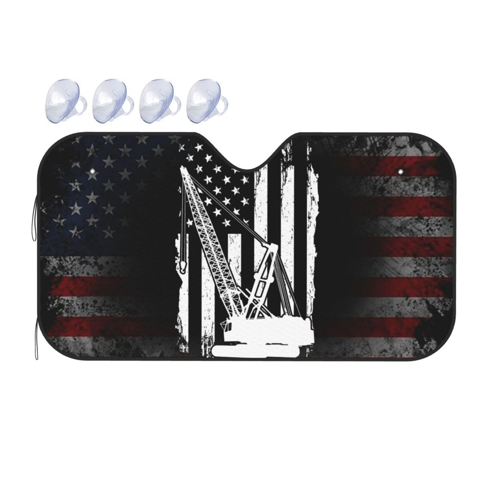Crane Operator America Flag Foldable Car Windshield Sunshade Blocks Heat and Sun Glare Uv Rays
