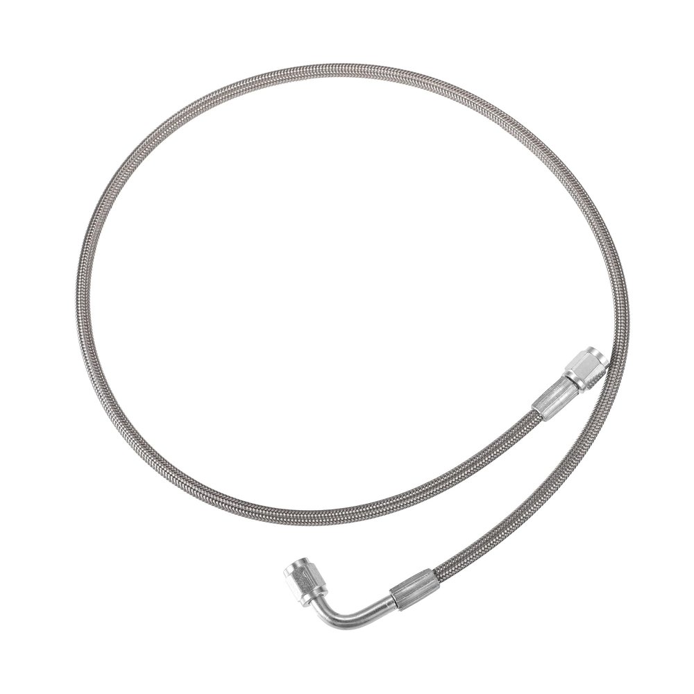 VekAuto AN3 Braided Steel Turbo Oil Feed Line 90 Degree to Straight Hose End, 32" Remote Turbocharger Oil Drain Return Line Universal for Car Durable Stainless Steel PTFE Silver Tone
