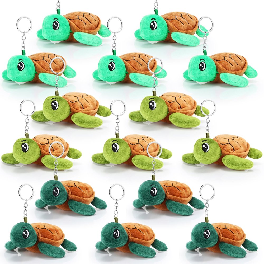 Hinly 15 Pcs Mini Plush Turtle Stuffed Animals Bulk 5.5'' Sea Turtle Stuffed Keychain Adorable Creatures Plushie for Birthday Beach Ocean Supplies Undersea Party Favors(Green Series)
