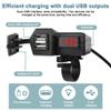 XMSJSIY Motorcycle USB Charger 5V 3.1A Dual USB Phone Charger Adapter Kit Cable with VoltmeterWaterproof and ON/Off Switch,Handlebar Mounting or Diameter Rearview Mirror Holder-1.4M/4.59FT view 3