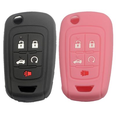 Btopars 2pcs 5 Buttons Silicone Rubber Flip Key Fob Cover Case Protector Holder Compatible with Chevrolet Camaro Cruze Equinox Impala Malibu Sonic Black Pink