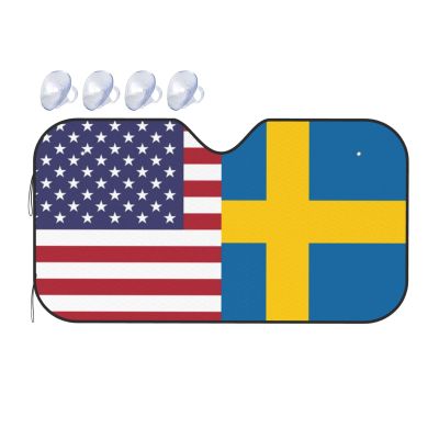 America Sweden Friendship Flag Foldable Car Windshield Sunshade Blocks Heat and Sun Glare Uv Rays