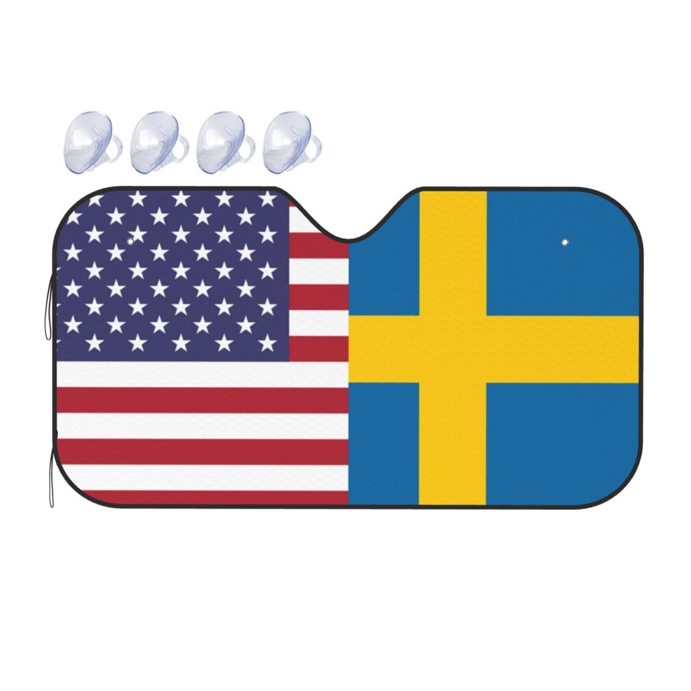 America Sweden Friendship Flag Foldable Car Windshield Sunshade Blocks Heat and Sun Glare Uv Rays