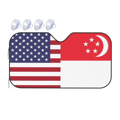 America Singapore Friendship Flag Foldable Car Windshield Sunshade Blocks Heat and Sun Glare Uv Rays