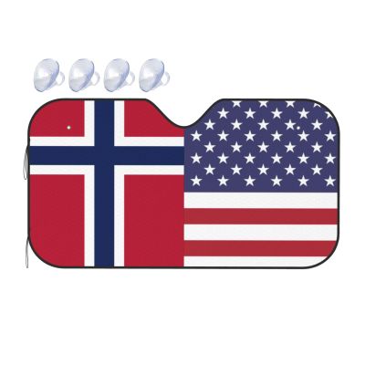 America Norway Friendship Flag Foldable Car Windshield Sunshade Blocks Heat and Sun Glare Uv Rays