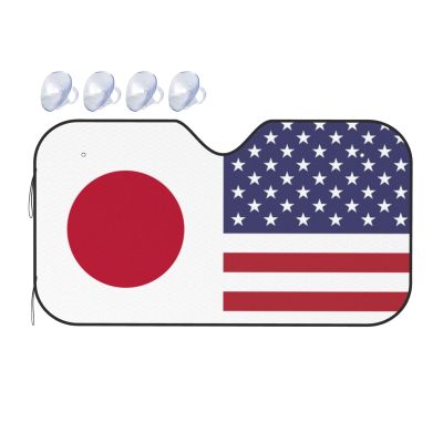 America Japan Friendship Flag Foldable Car Windshield Sunshade Blocks Heat and Sun Glare Uv Rays