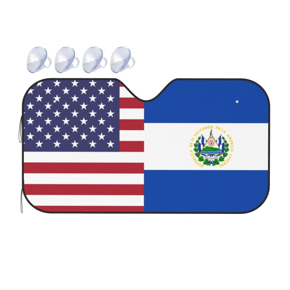 America El Salvador Friendship Flag Foldable Car Windshield Sunshade Blocks Heat and Sun Glare Uv Rays