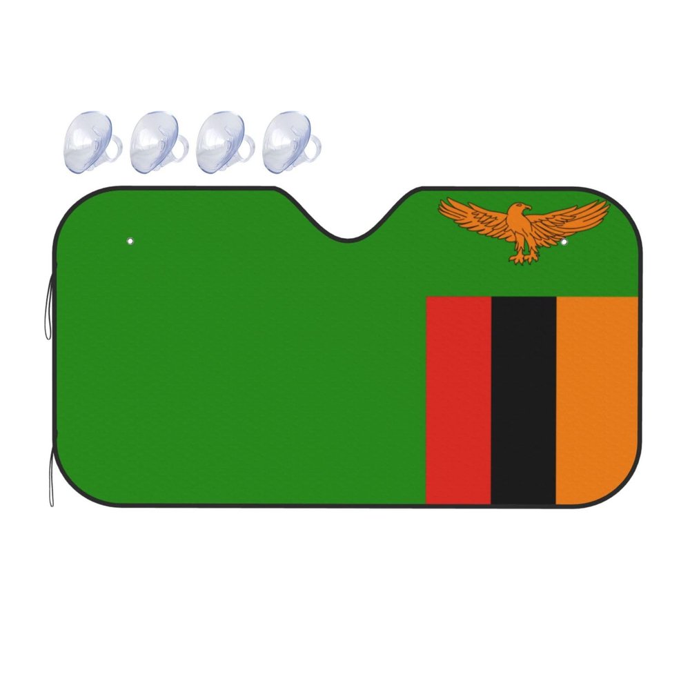 Zambia Flag Foldable Car Windshield Sunshade Blocks Heat and Sun Glare Uv Rays