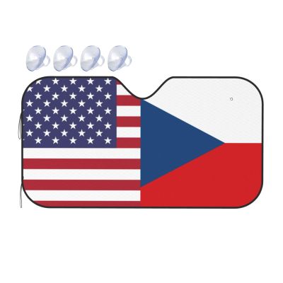 America Czech Friendship Flag Foldable Car Windshield Sunshade Blocks Heat and Sun Glare Uv Rays