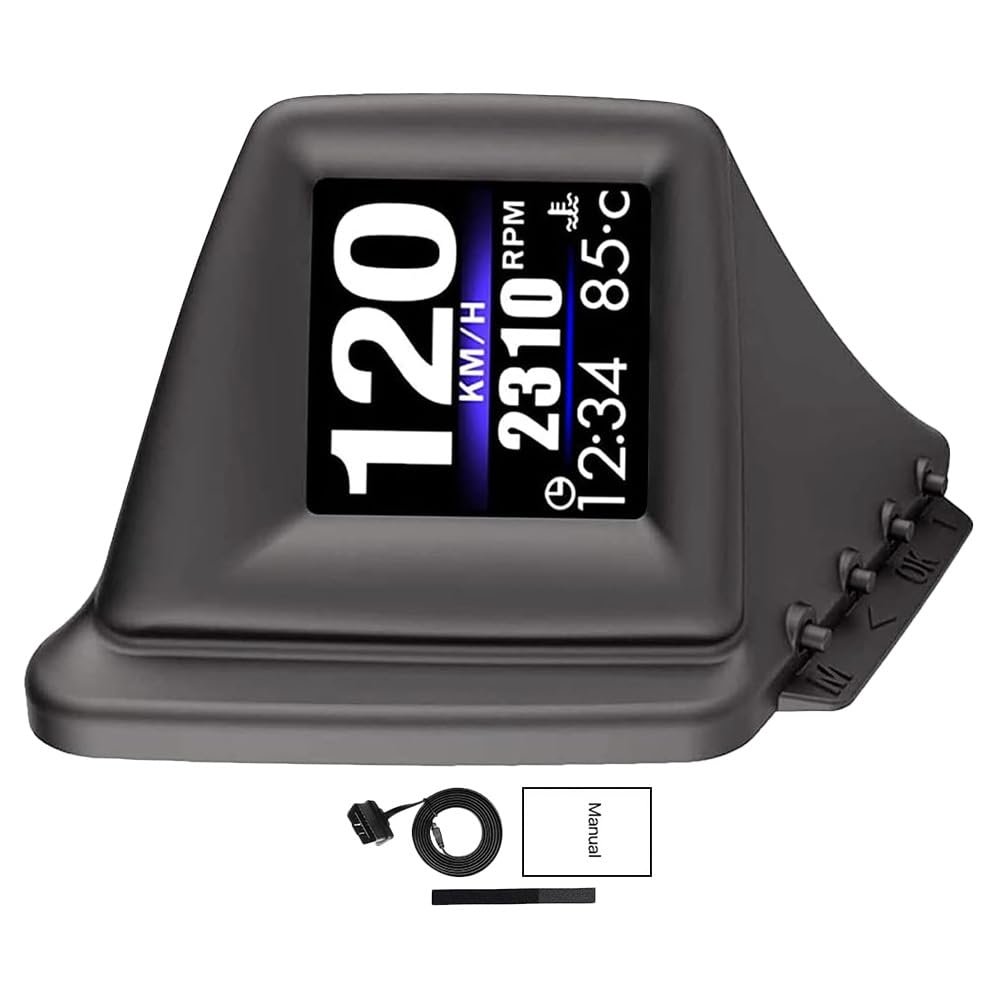 Riloer Car HUD P8 Head Up Display, OBDII & GPS Dual System, The 1st Model in The Market Can be Installed on A-Pillar Trim (Black)