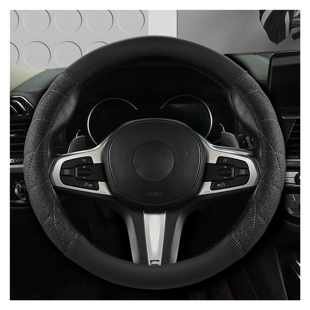 FUERU Car Steering Wheel Cover Set Car Steering Wheel Cover Carbon Fiber Leather Breathable Sweat-Absorbing Car Interior Accessories (Color : 7#)