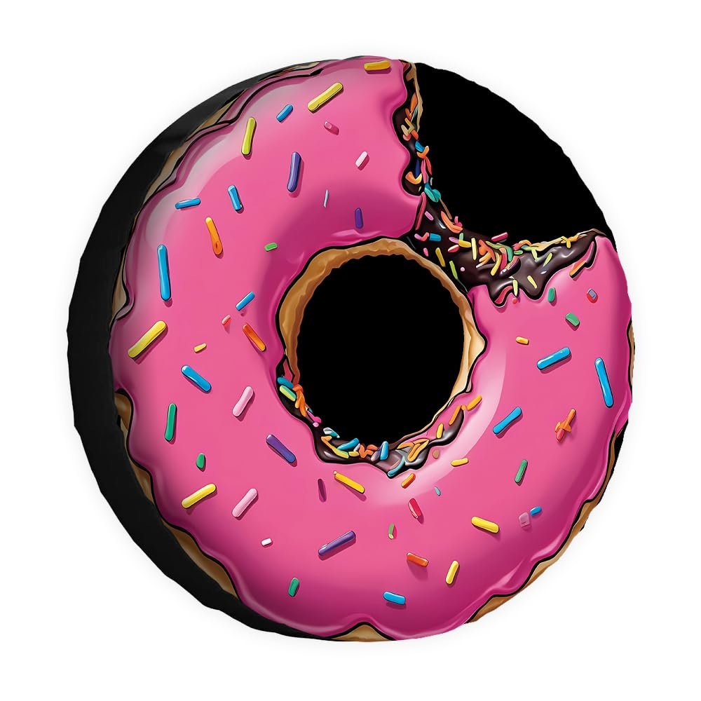Cafetime Donut Spare Tire Cover Pink Tempting Doughnut Wheel Protectors Covers Dust Proof 16 Inch Wheel Covers Universal for Trailer RV SUV Truck Camper Travel Trailers