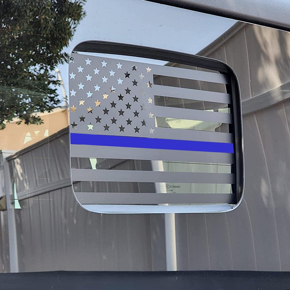 Zxiaochun Rear Middle Window American Flag Decal for Jeep Gladiator JT 2020 2021 2022 2023 2024 2025 2026 Truck Back Center Sliding Window Glass USA Flag Vinyl Sticker (Thin Blue Line)