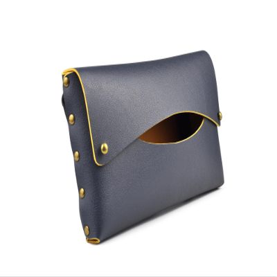 THINGIS Car Tissue Holder, Tissue Case for Sun Visor, PU Leather Backseat Napkin Holder with Clips (Navy Blue)