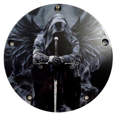 Custom Aluminum 5 Hole Narrow Profile 2016+ Touring Derby Clutch Cover for Harley Davidson - Dark Angel Reaper (Glossy Finish, 2015 Ultra/Electra Low)