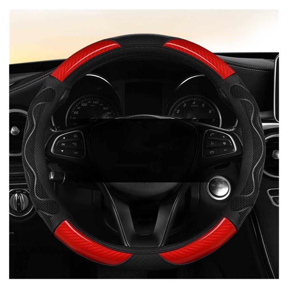 FUERU Car Steering Wheel Cover Set Car Steering Wheel Cover Four Seasons Carbon Fiber Breathable Moisture-Removing Car Interior (Color : 1#)