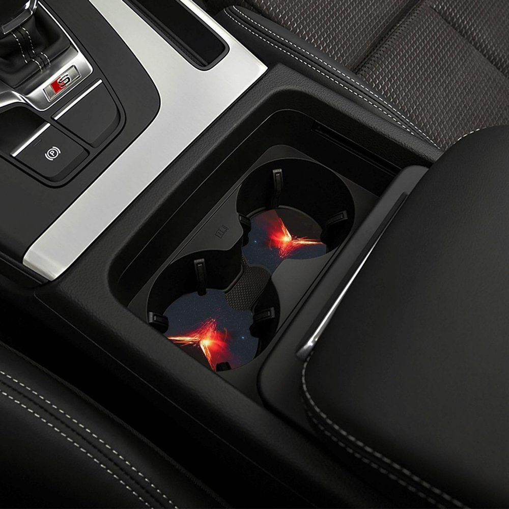Car Cup Holder Pad Car Coaster 2 Pcs Volcano Erupting at Night Printed Car Cup Pad Non-Slip Car Interior Cup Holder Pads Car Interior Decoration Accessories for Most Vehicle