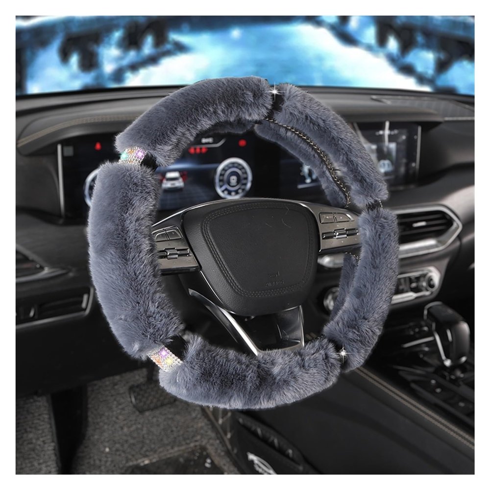 FUERU Car Steering Wheel Cover Set Car Steering Wheel Cover with Drill Plush Warm Fashion Exquisite Car Interior Gifts (Color : 2#)