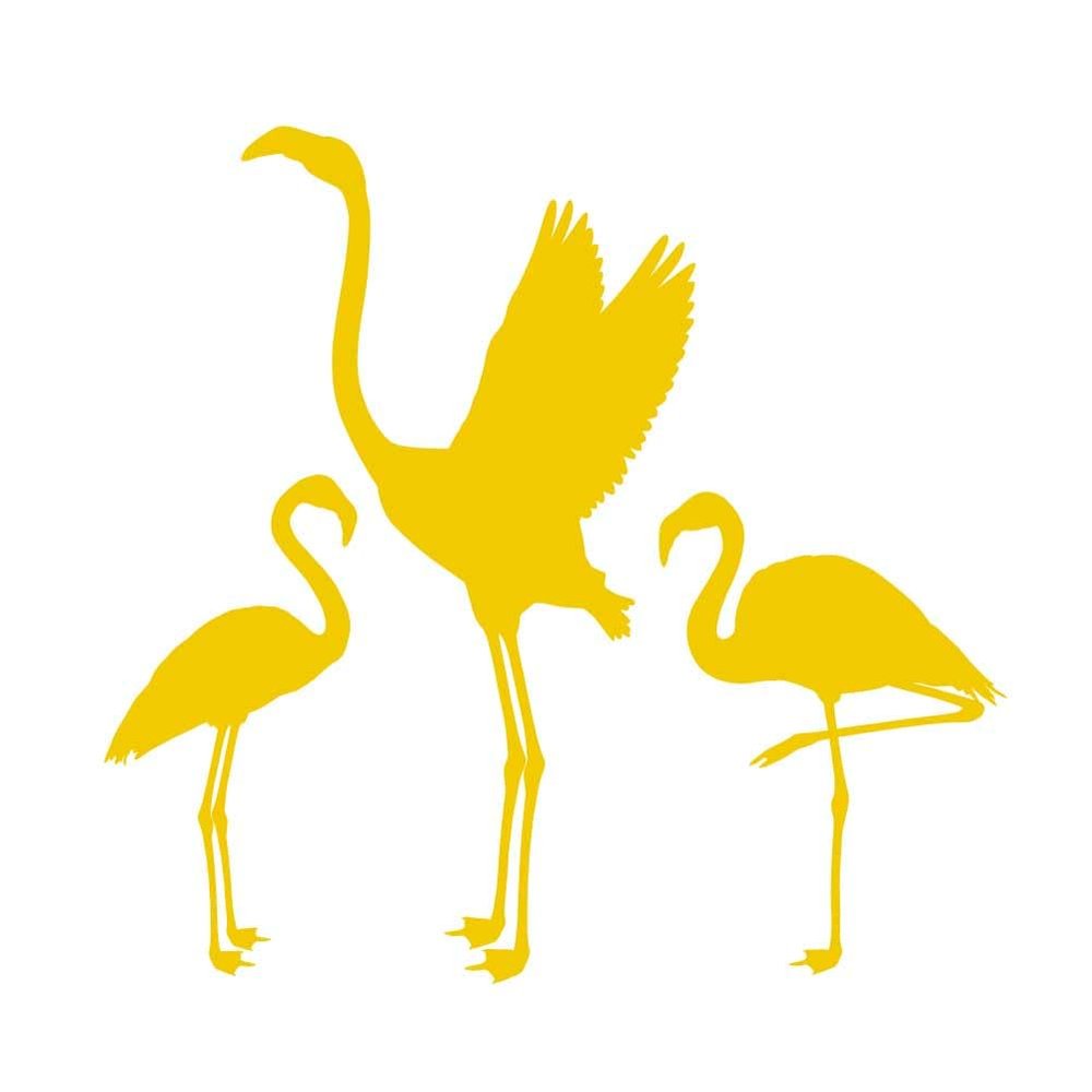 Dark Spark Decals Flamingo Group of Three 7 inch Yellow Indoor Outdoor Vinyl Decal