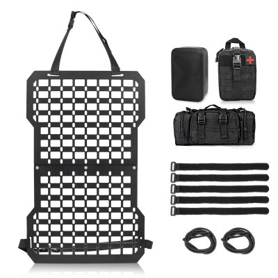 MAIKER Rigid Molle Panels For Vehicles Truck Mount Rack Panel Tactical Seat Back Organizer Adjustable Versatile Panel with Hook and Loop Fasteners & Elastic Rope for Storage Gears Accessories, Black