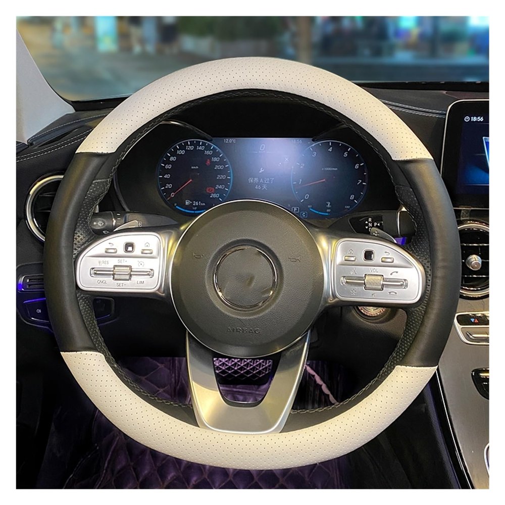 FUERU Car Steering Wheel Cover Set Car Steering Wheel Cover Four Seasons Leather Breathable Moisture Drainage Car Interior (Color : 2#)