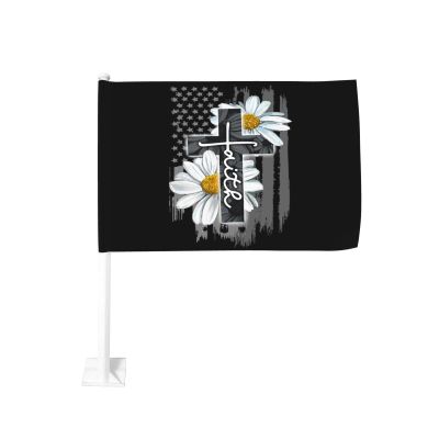 12x18 In Flag For Car Jesus Cross Christian Faith American Flag Daisy Faith Car Flag Double Sided Window Clip Fade Proof Window Clip Flag Waterproof Car window flags (Without Flagpole)