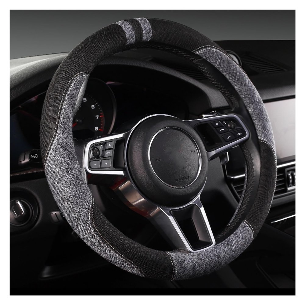 FUERU Car Steering Wheel Cover Set Car Steering Wheel Cover Four Season Linen Stretch Breathable Car Interior Creative Gift (Color : 3#)