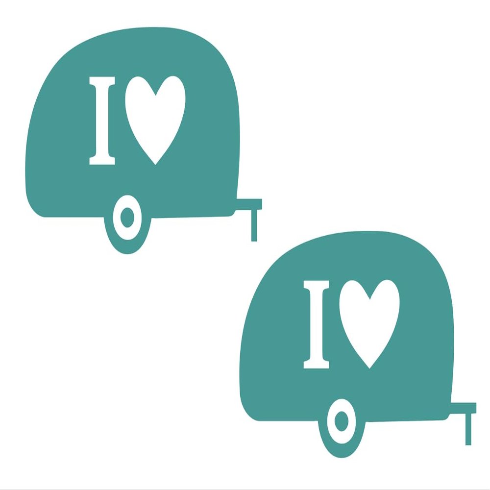 2 Pack - I Love Camping and My Travel Trailer RV Tent - Sleeping Under The Stars | Decal Vinyl Sticker Graphics for Car Van Window| 5.5" Width by 2.8" Height HOM0102.054 Turquoise
