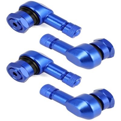 QWORK CNC Motorcycle Tire Valve Stems, 4 Pack 90 Degrees and Alloy Aluminum Valve Air Stems, Diameter 10-11.3mm, Blue