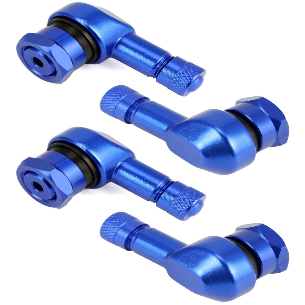 QWORK CNC Motorcycle Tire Valve Stems, 4 Pack 90 Degrees and Alloy Aluminum Valve Air Stems, Diameter 10-11.3mm, Blue