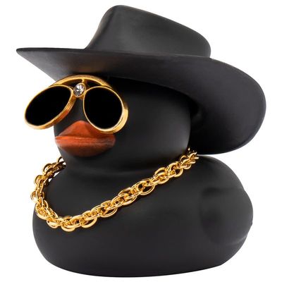 wonuu Car Dashboard Rubber Duck Ornament, Car Decoration Colour Ducks Accessories with Mini Hat Necklace and Sunglasses, M-Black-Cowboy Hat