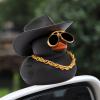 wonuu Car Dashboard Rubber Duck Ornament, Car Decoration Colour Ducks Accessories with Mini Hat Necklace and Sunglasses, M-Black-Cowboy Hat view 3