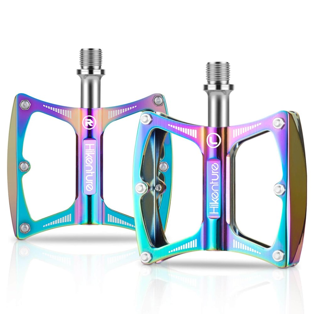 Hikenture Road Bike Pedals Mountain Bicycle Flat Pedals 9/16" Sealed Bearing Lightweight Aluminum Alloy Colorful Wide Platform Cycling Pedal for BMX/MTB(A)