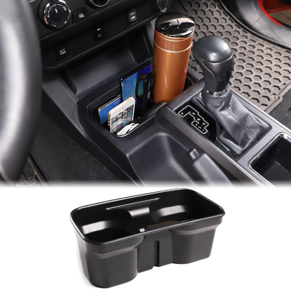 Aunginsy Front Cup Holder Storage Box Fit Toyot@a Tacoma 2016-2023 Car Front Seat Central Armrest Cup Holder Box Center Console Gear Shifter Water Drink Cup Holder Organizer Tray Insert Accessories