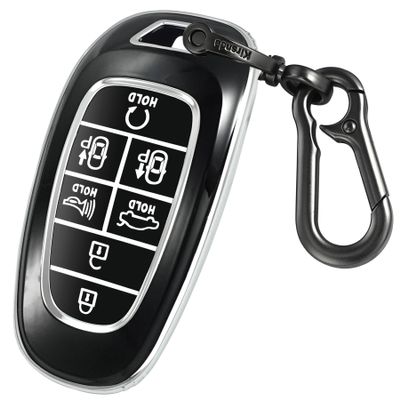 Kirsnda for Hyundai Key fob Cover case with Keychain,Soft TPU Protection Key Shell/Skin,7-Buttons fit 2019 2020 2021 Sonata Nexo Remote Key Vehicle Accessories(black)